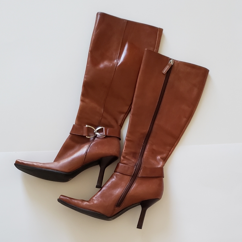 BCBGIRLS BROWN LEATHER CALF HIGH HEELED BOOTS
